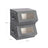 Stackable Storage Bins - Plastic - Gray and Beige - Transparent Windows with Magnetic Lid and Side Handles