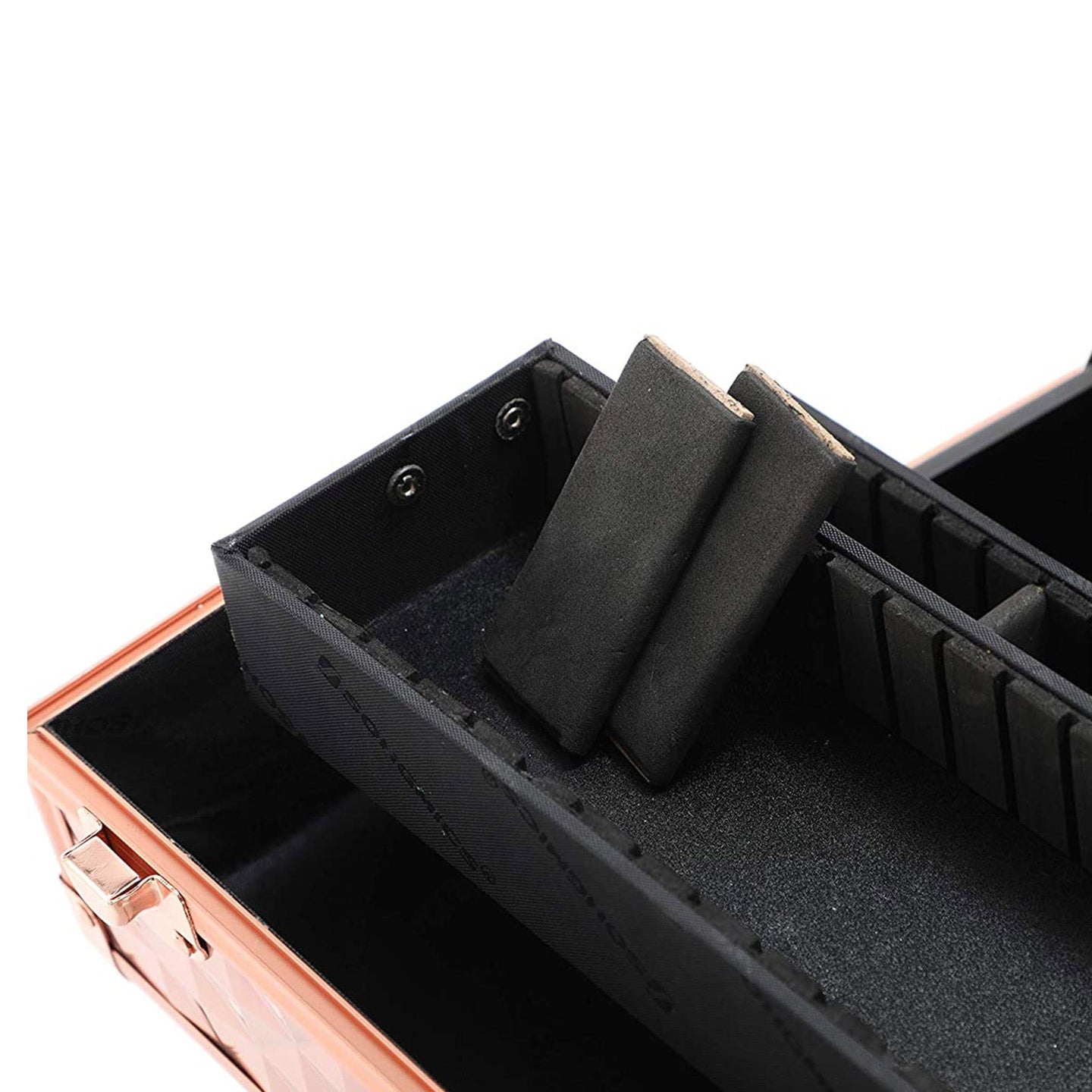 Cosmetics Case - Metal - Laser Rose Gold - Lockable Travel Organizer with Shoulder Strap