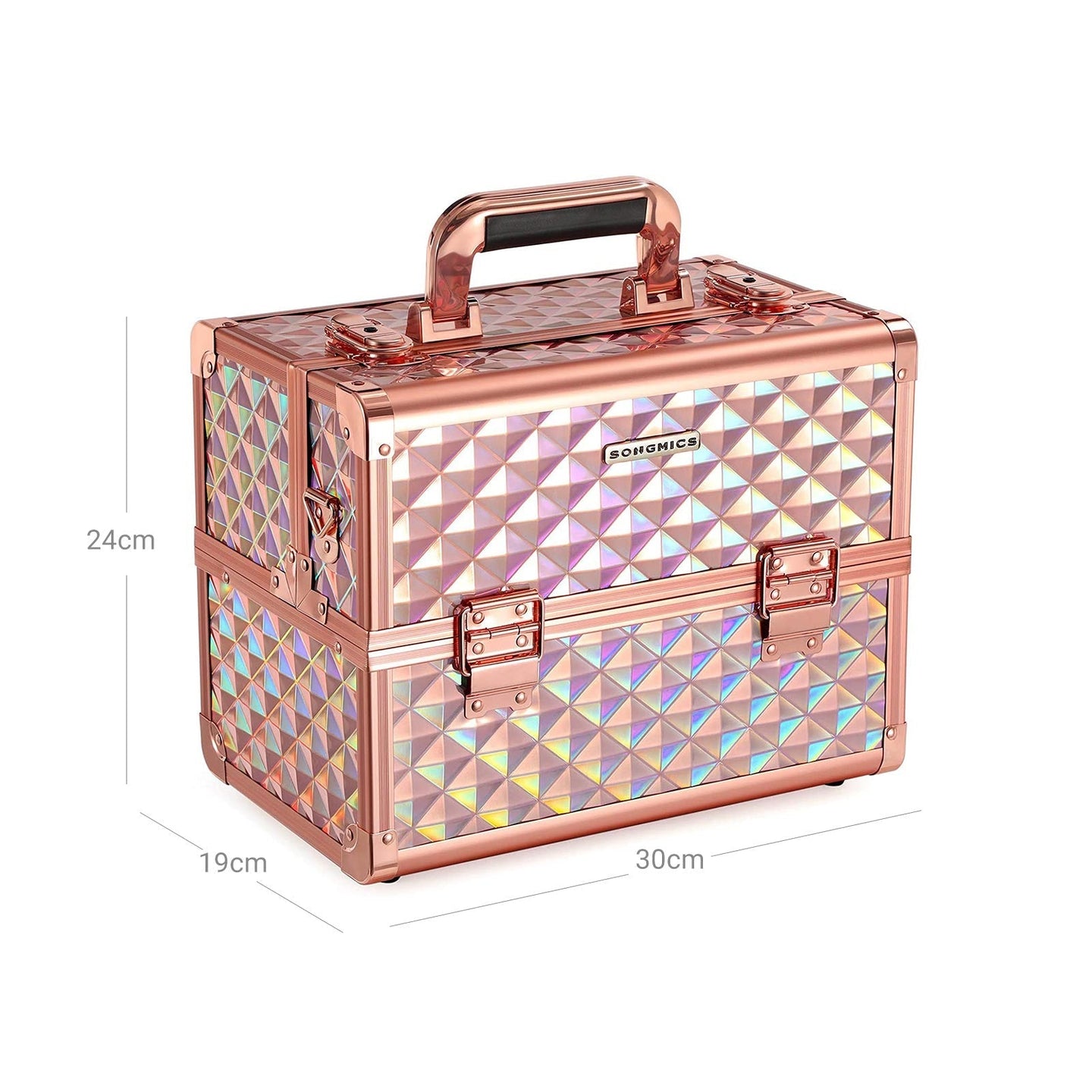 Cosmetics Case - Metal - Laser Rose Gold - Lockable Travel Organizer with Shoulder Strap