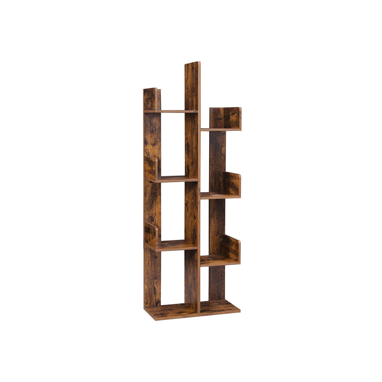 Tree-Shaped Bookshelf - Wood - Rustic Brown - 8 Storage Compartments