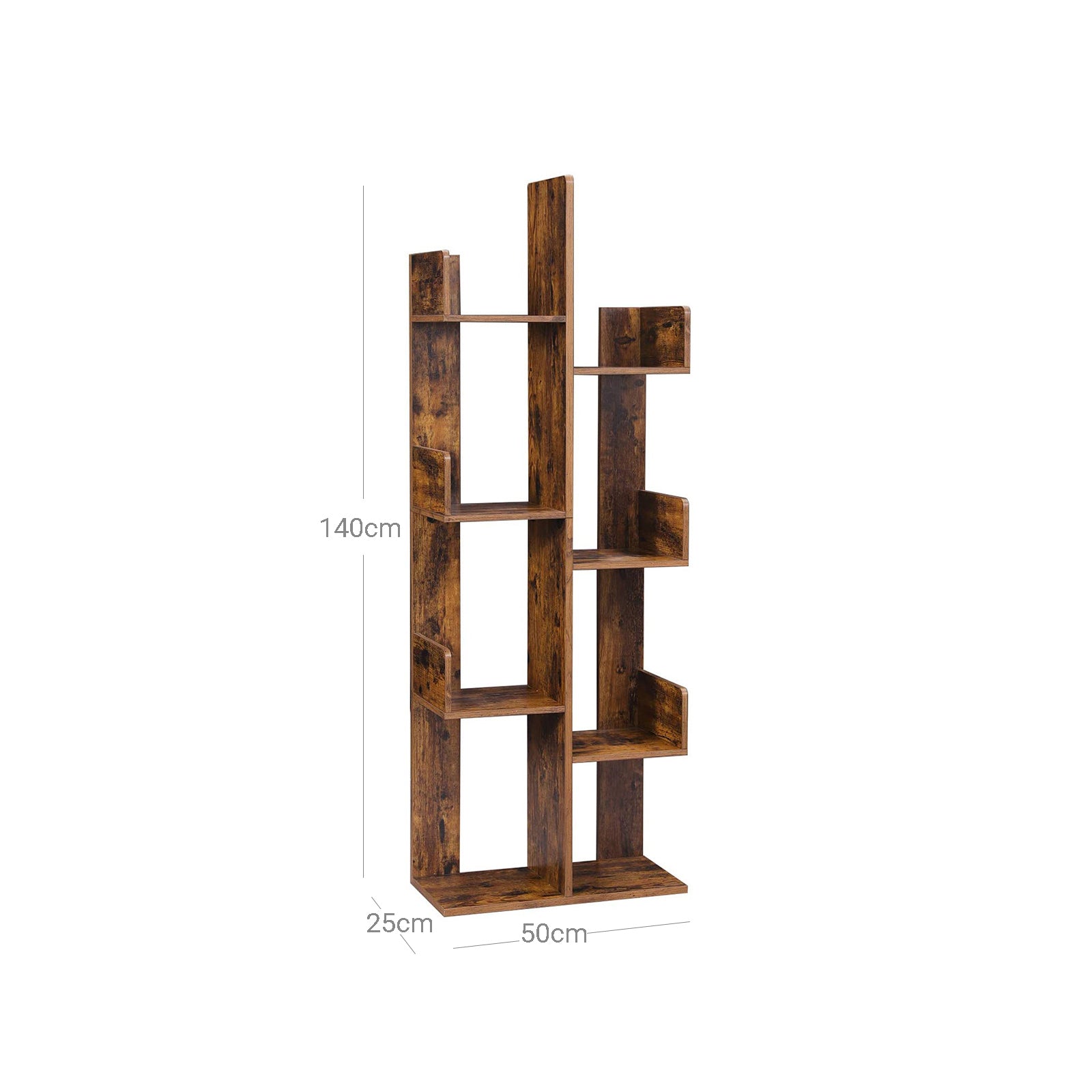 Tree-Shaped Bookshelf - Wood - Rustic Brown - 8 Storage Compartments