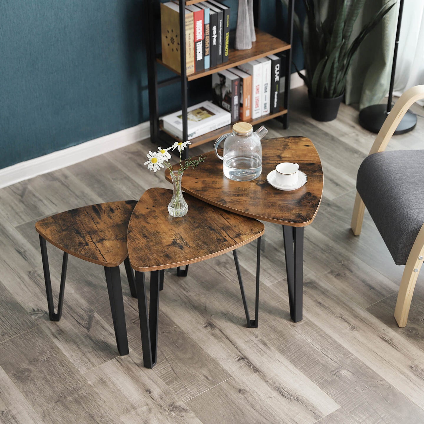 Nesting End Side Tables - Metal - Rustic Brown