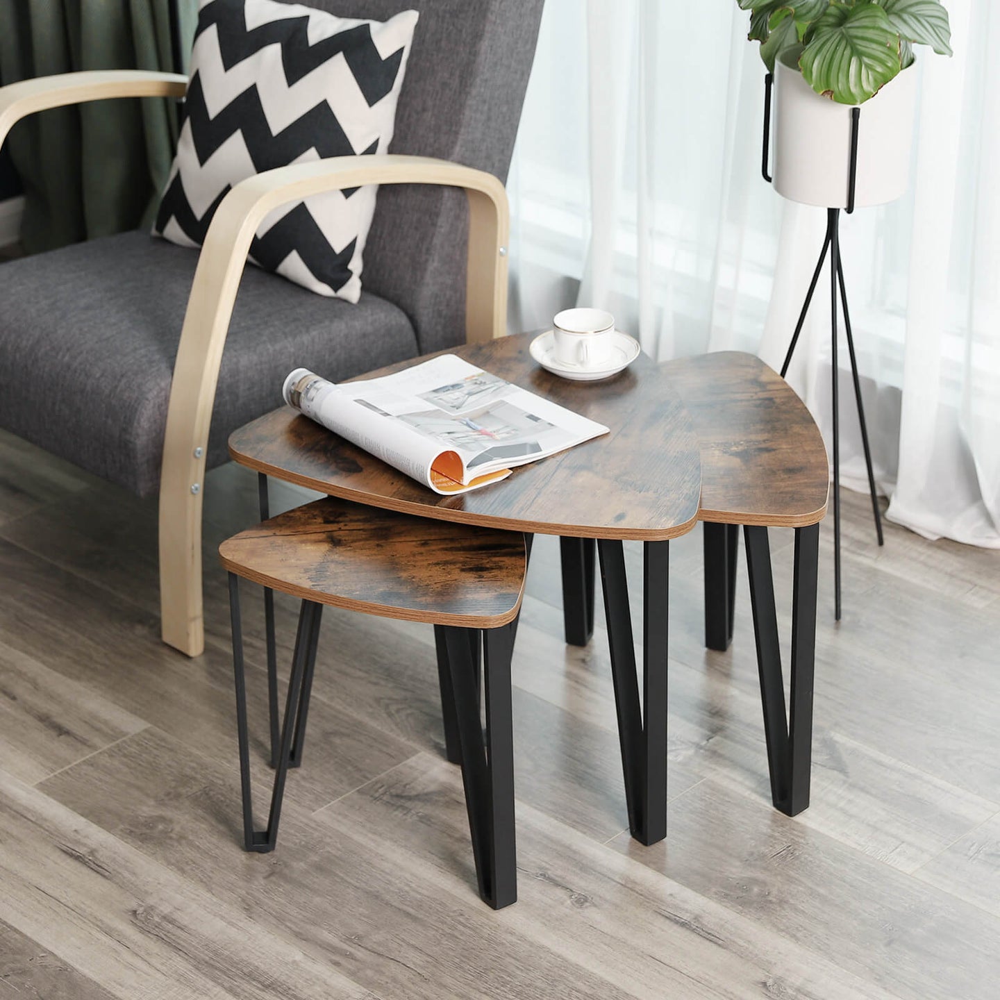 Nesting End Side Tables - Metal - Rustic Brown