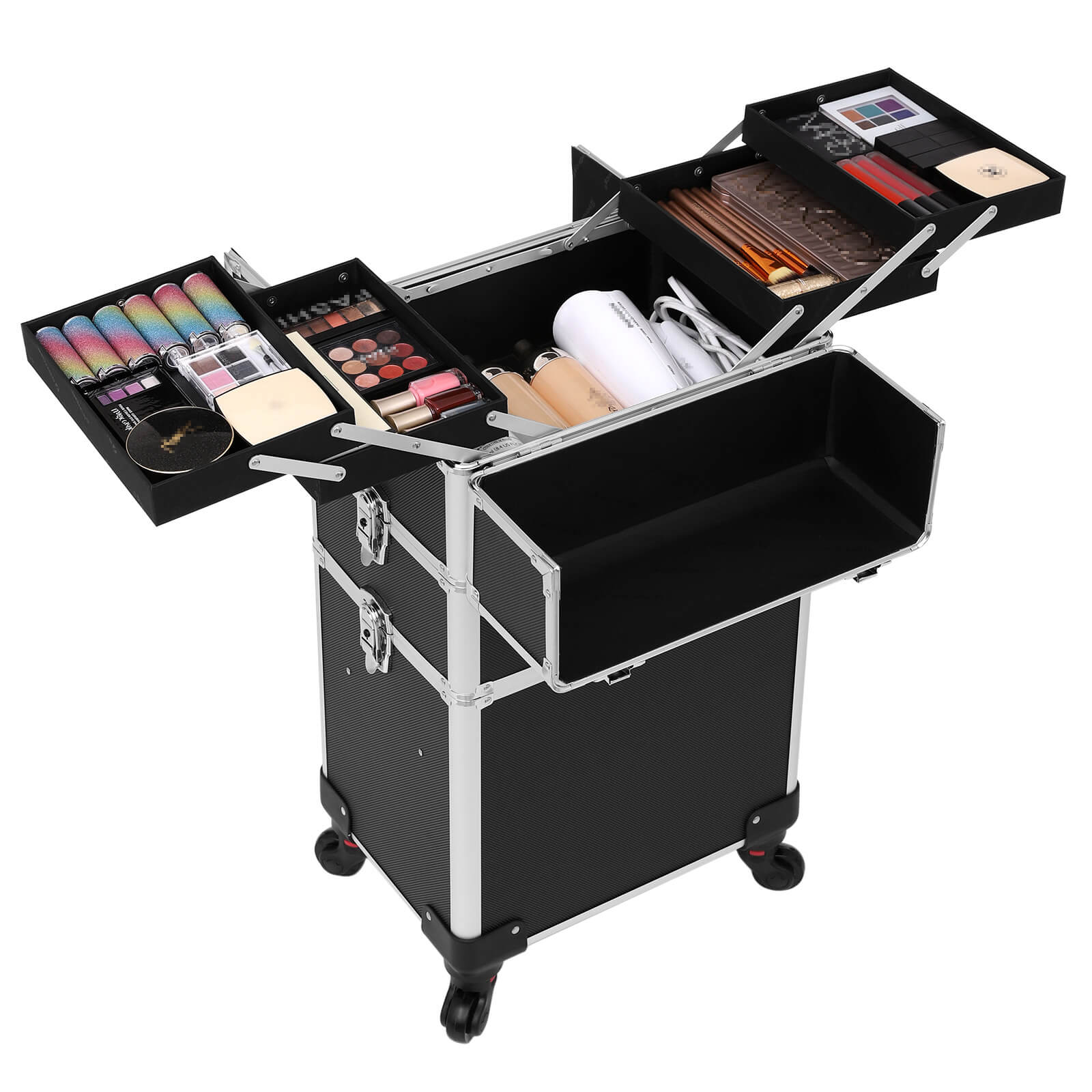 Cosmetic Trolley - Metal - Black - Lockable and Rolling with 360-Degree Casters