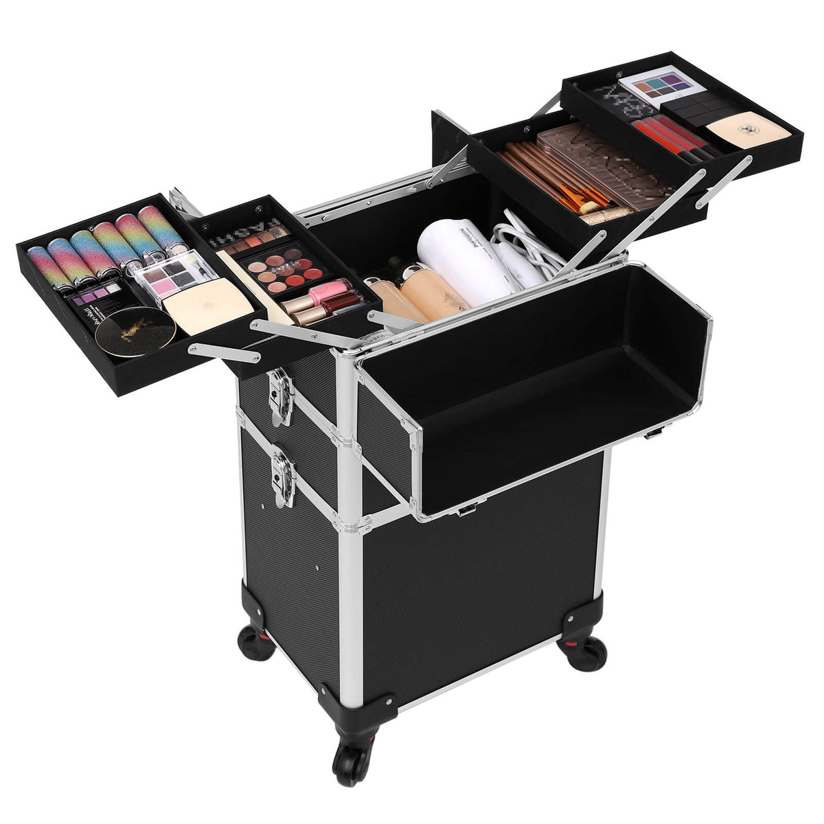 Cosmetic Trolley - Metal - Black - Lockable and Rolling with 360-Degree Casters