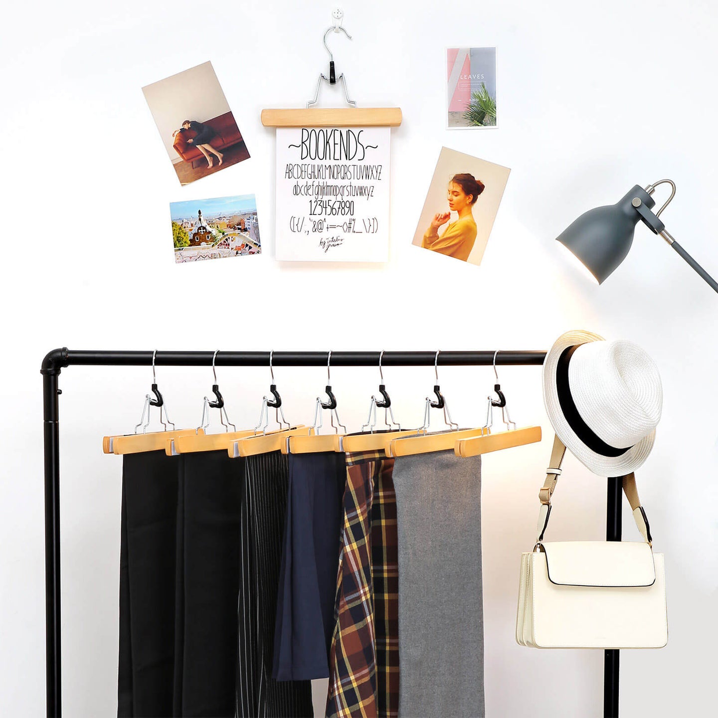 Trouser Clamp Hanger - Solid Wood - Natural - Set of 12 with 360° Rotatable Hook and Anti-slip Felt