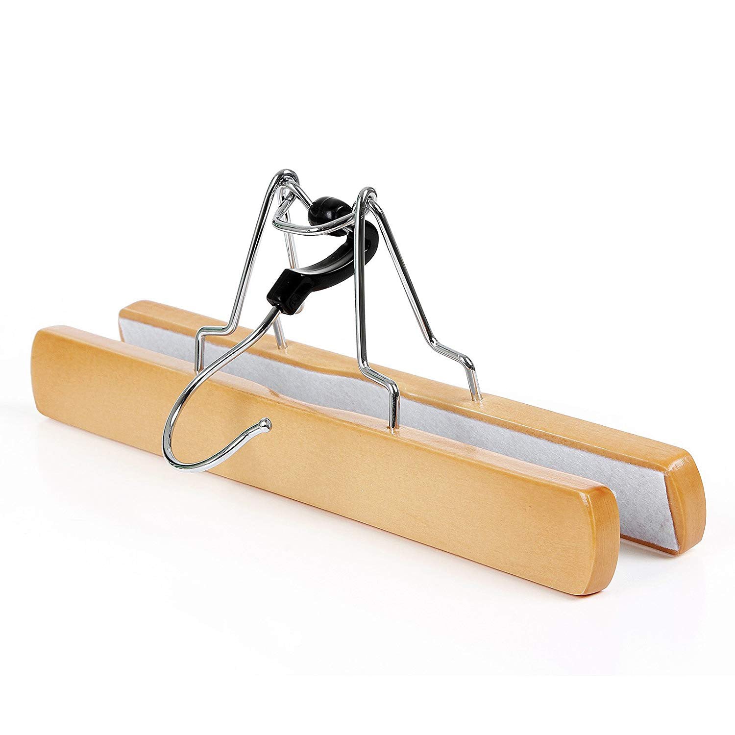 Trouser Clamp Hanger - Solid Wood - Natural - Set of 12 with 360° Rotatable Hook and Anti-slip Felt