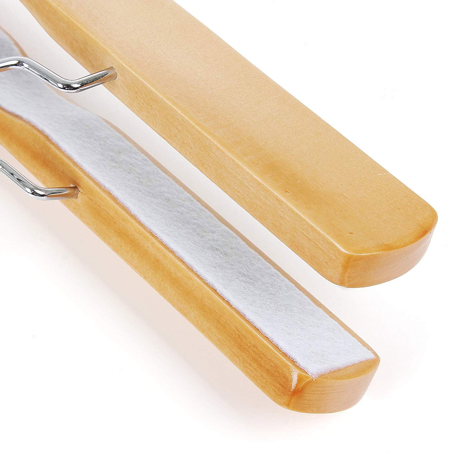 Trouser Clamp Hanger - Solid Wood - Natural - Set of 12 with 360° Rotatable Hook and Anti-slip Felt