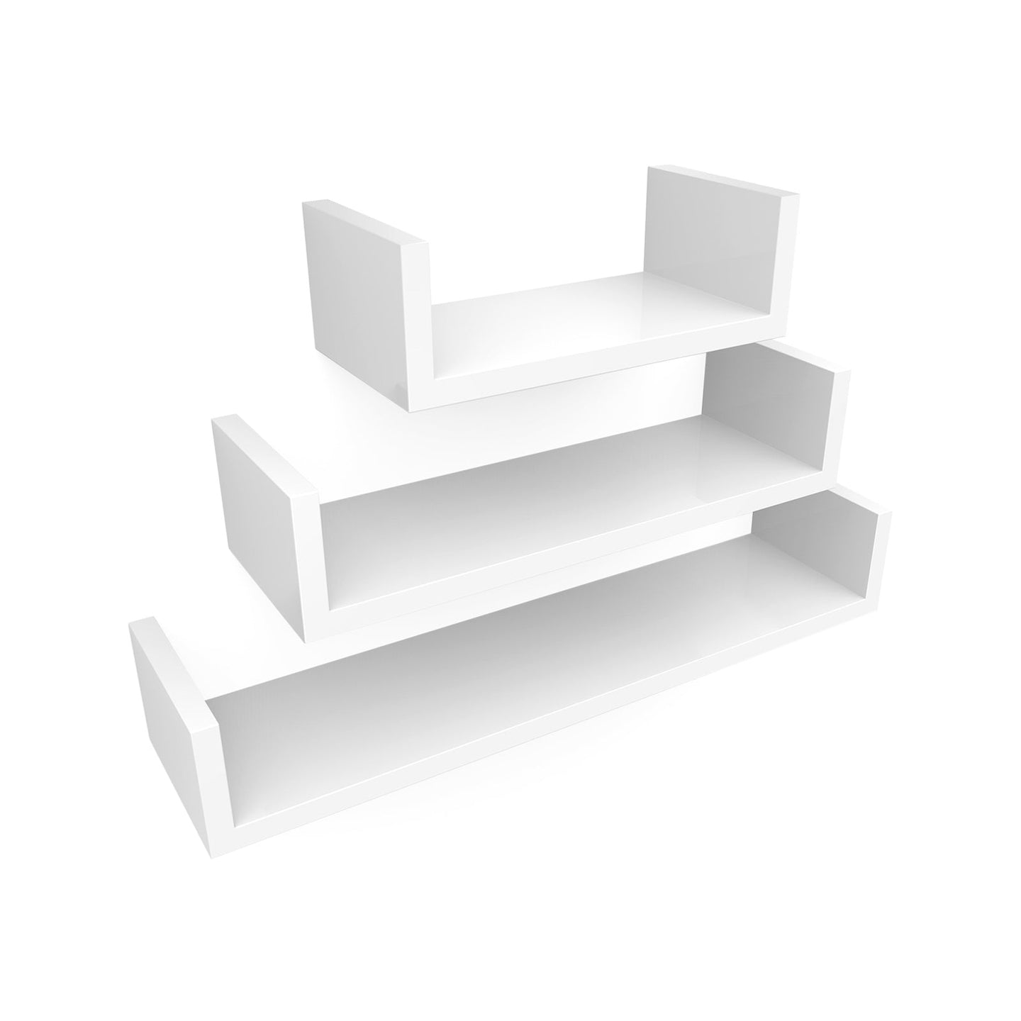U-Shaped Floating Wall Shelves - Wood - Black - Set of 3 with 15 kg Weight Capacity