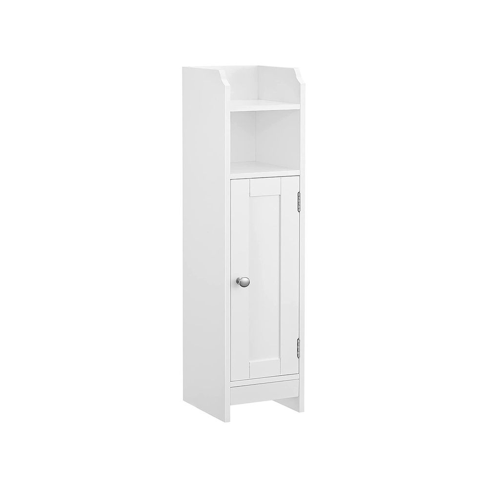 Freestanding Slim Bathroom Cabinet - Wood - White - Adjustable Shelves