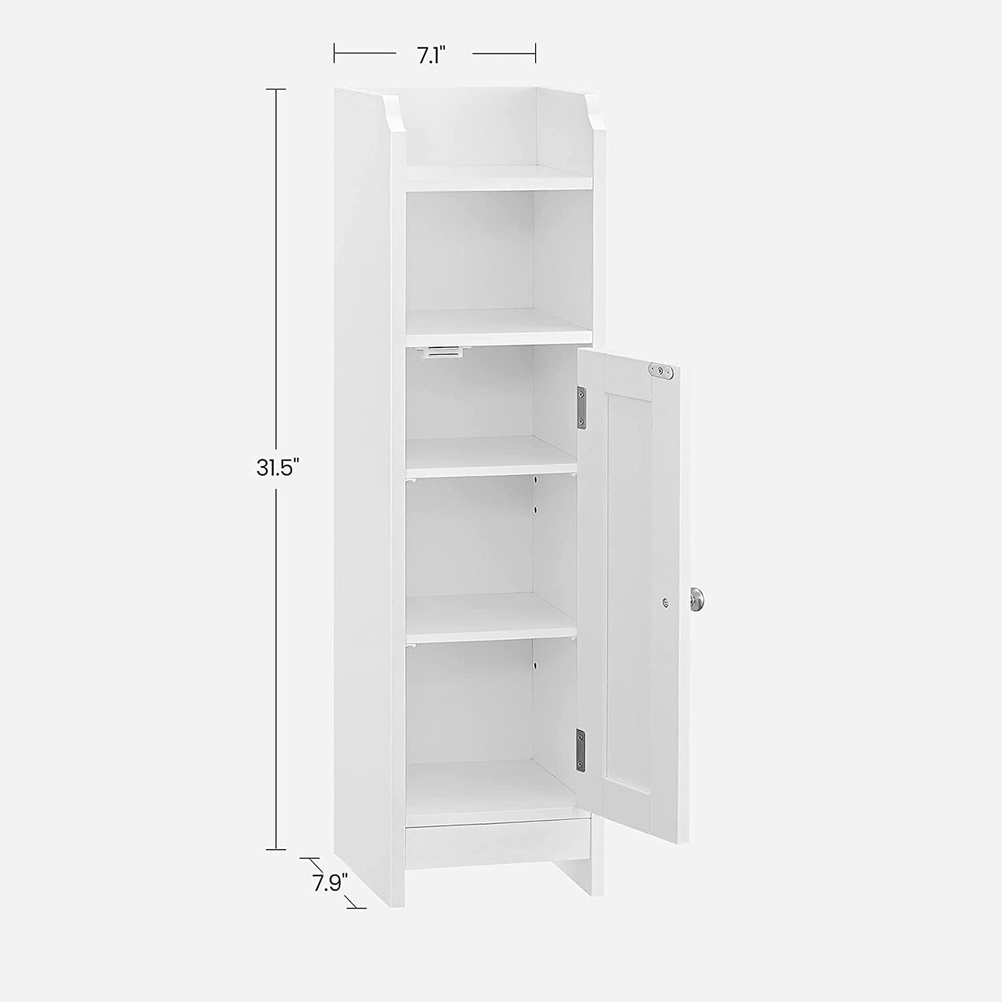 Slim Bathroom Storage Cabinet - Wood - White - Freestanding with Adjustable Shelves