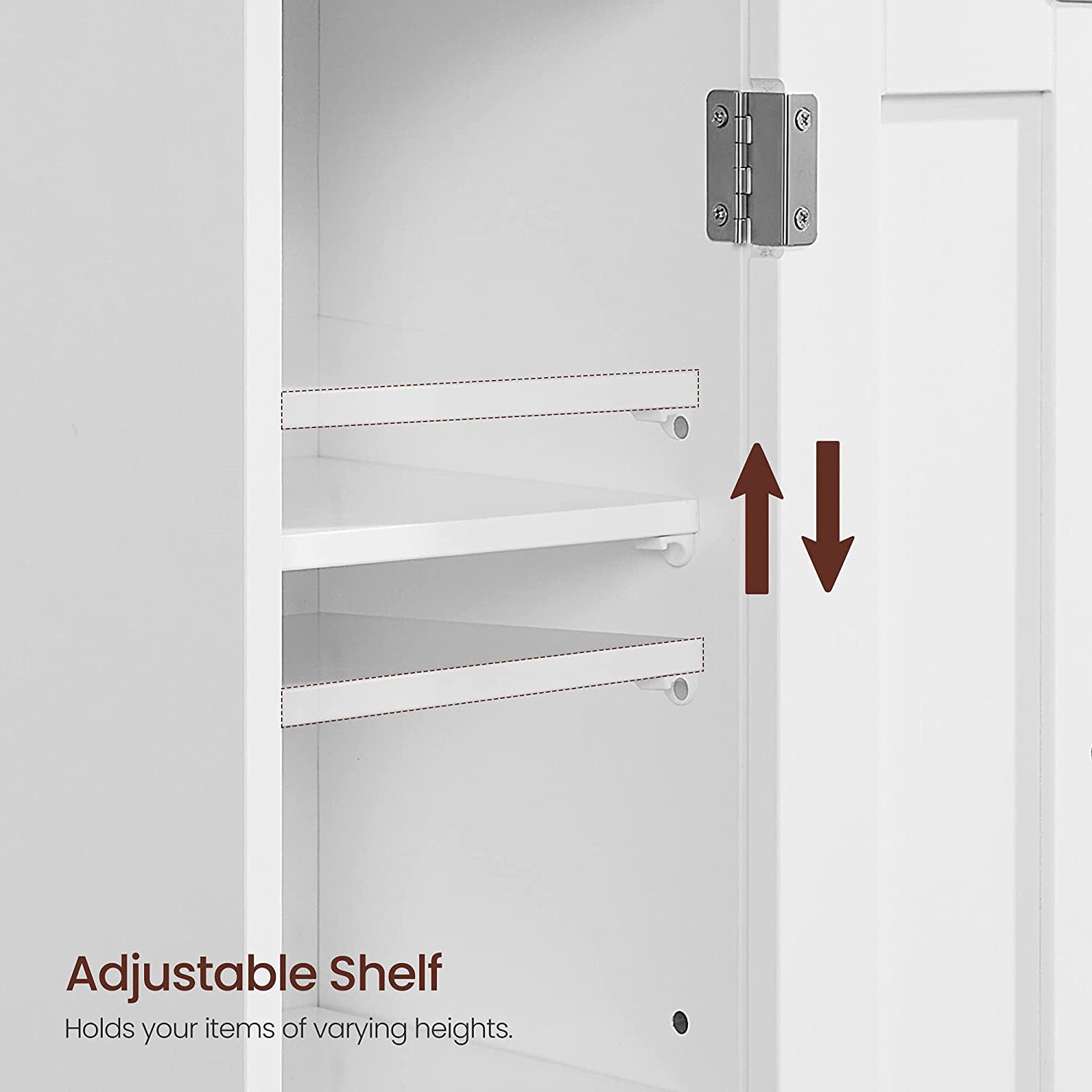 Slim Bathroom Storage Cabinet - Wood - White - Freestanding with Adjustable Shelves