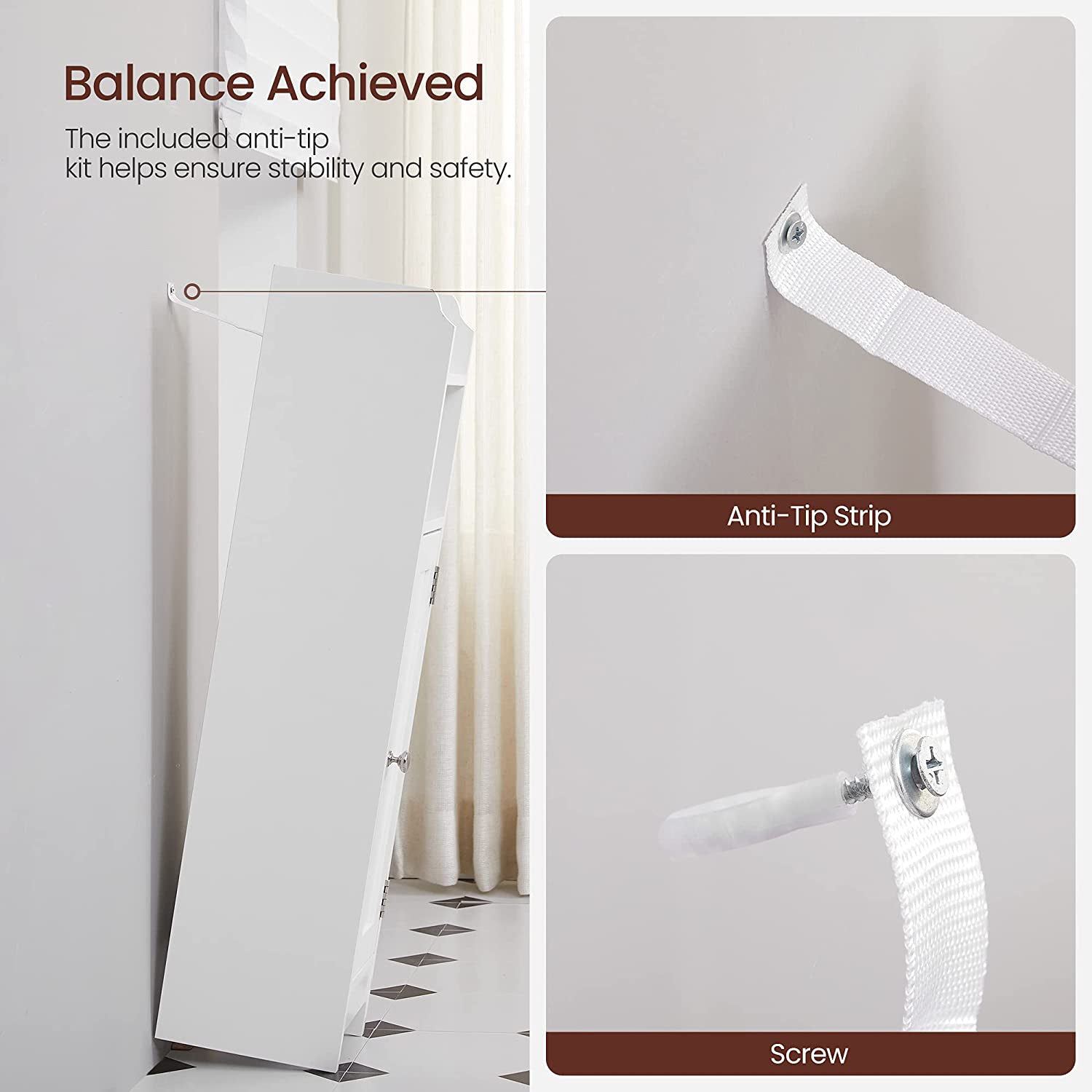 Slim Bathroom Storage Cabinet - Wood - White - Freestanding with Adjustable Shelves