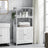 Bathroom Floor Cabinet - Engineered Wood - Matte White - Freestanding with 2 Open Shelves and Double Doors