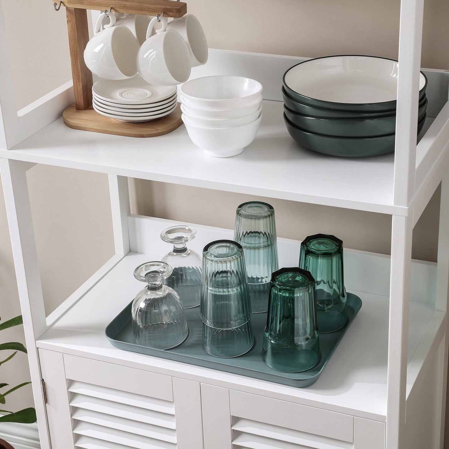 Bathroom Floor Cabinet - Engineered Wood - Matte White - Freestanding with 2 Open Shelves and Double Doors