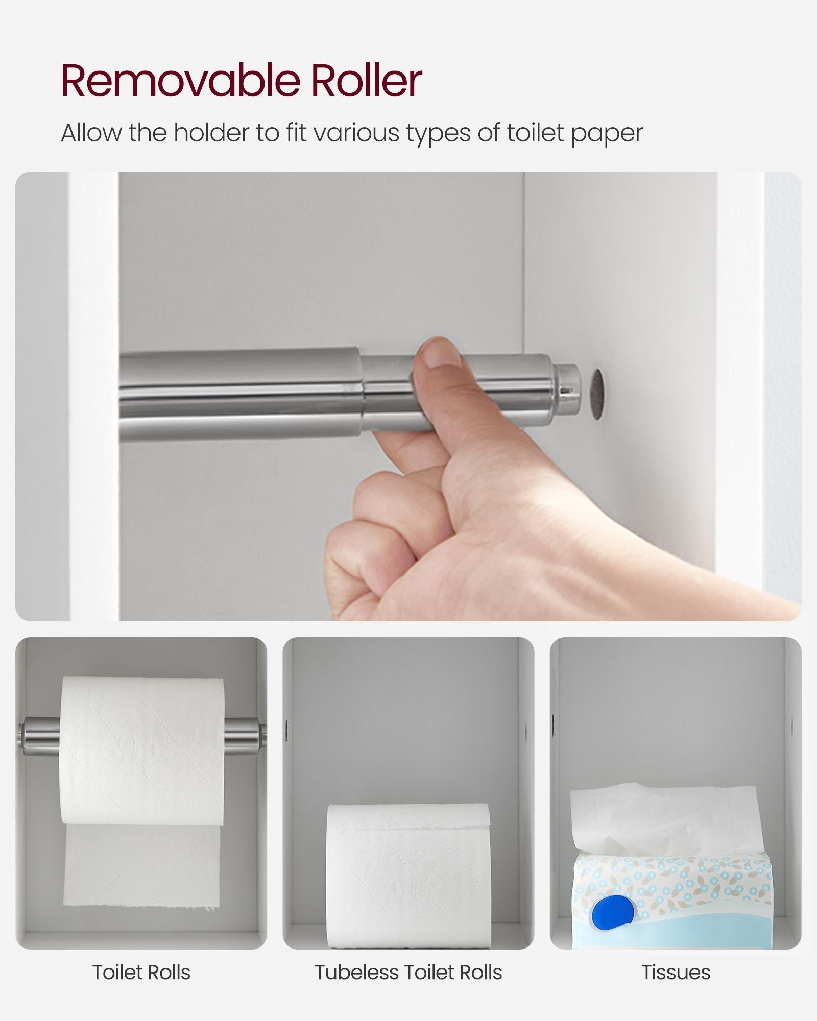 Small Bathroom Storage Cabinet - Wood - White - Adjustable Shelf with Toilet Paper Holder