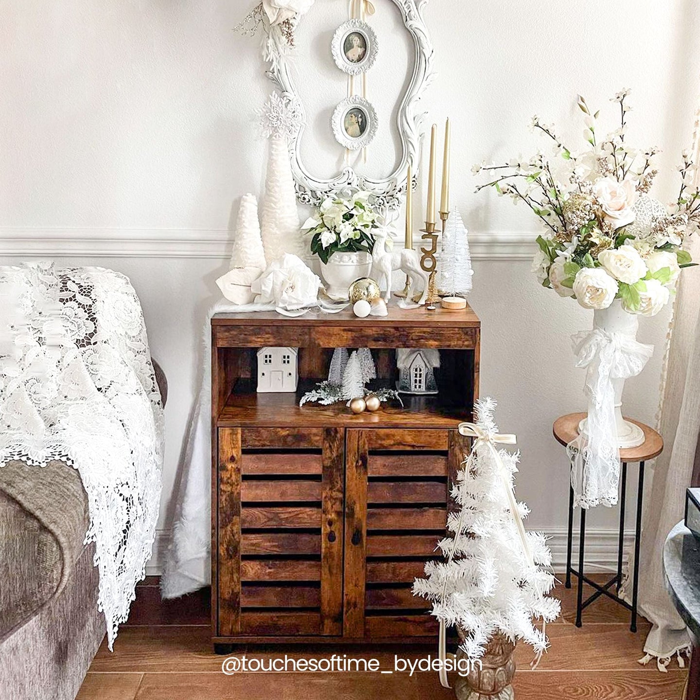 Storage Cupboard - Wood - Rustic Brown - Louvered Doors and Adjustable Shelf