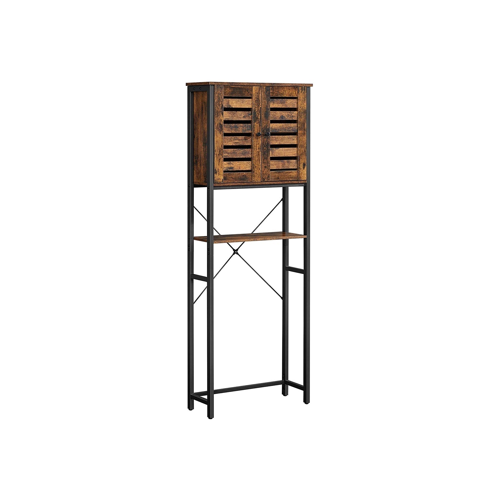 Over-The-Toilet Storage Shelf - Steel Frame - Rustic Brown and Black - Large Cabinet and Shelf