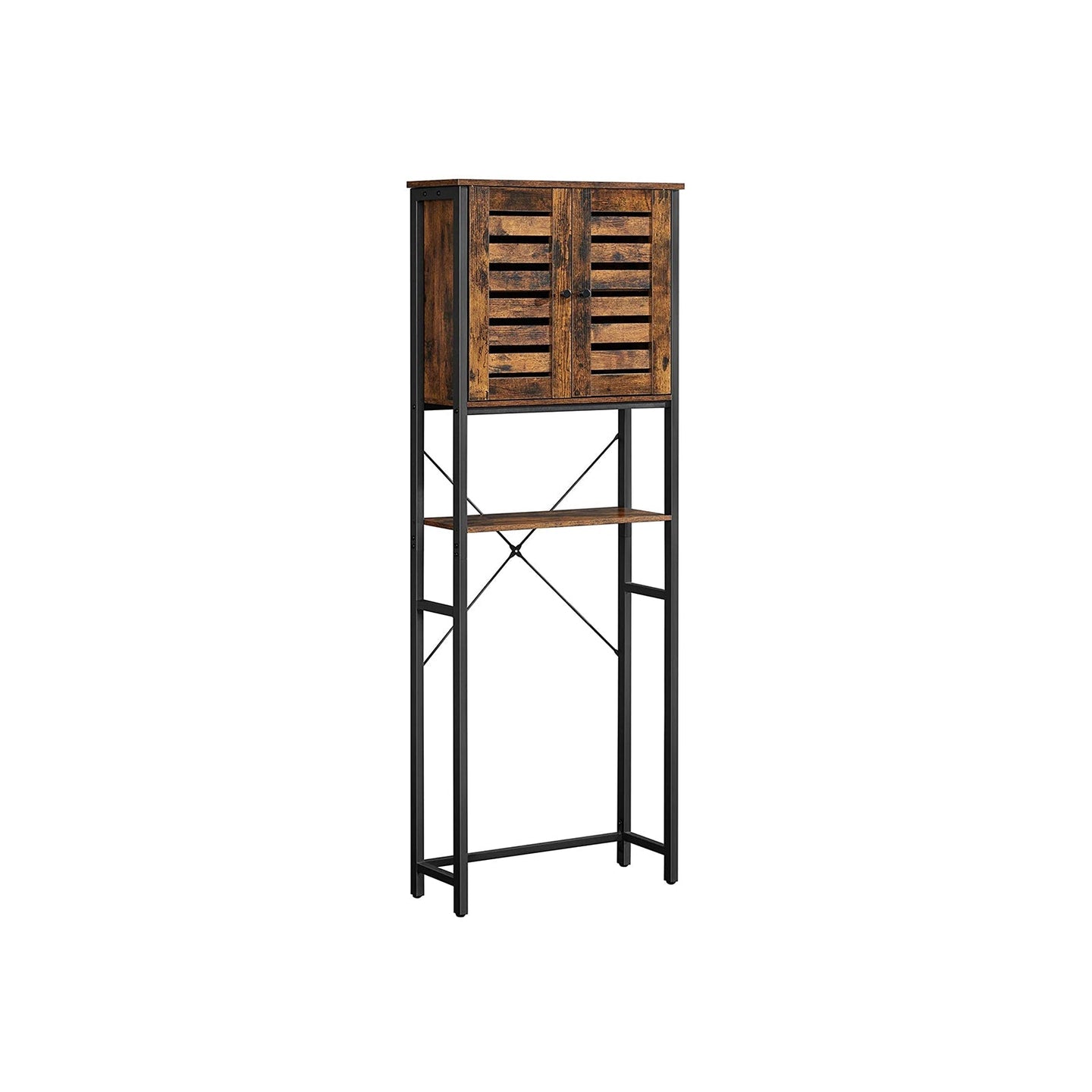 Over-The-Toilet Storage Shelf - Steel Frame - Rustic Brown and Black - Large Cabinet and Shelf