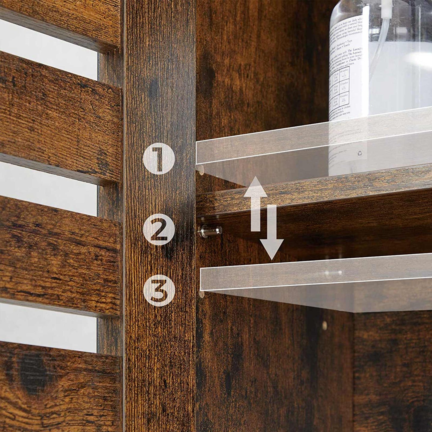Over-The-Toilet Storage Shelf - Steel Frame - Rustic Brown and Black - Large Cabinet and Shelf