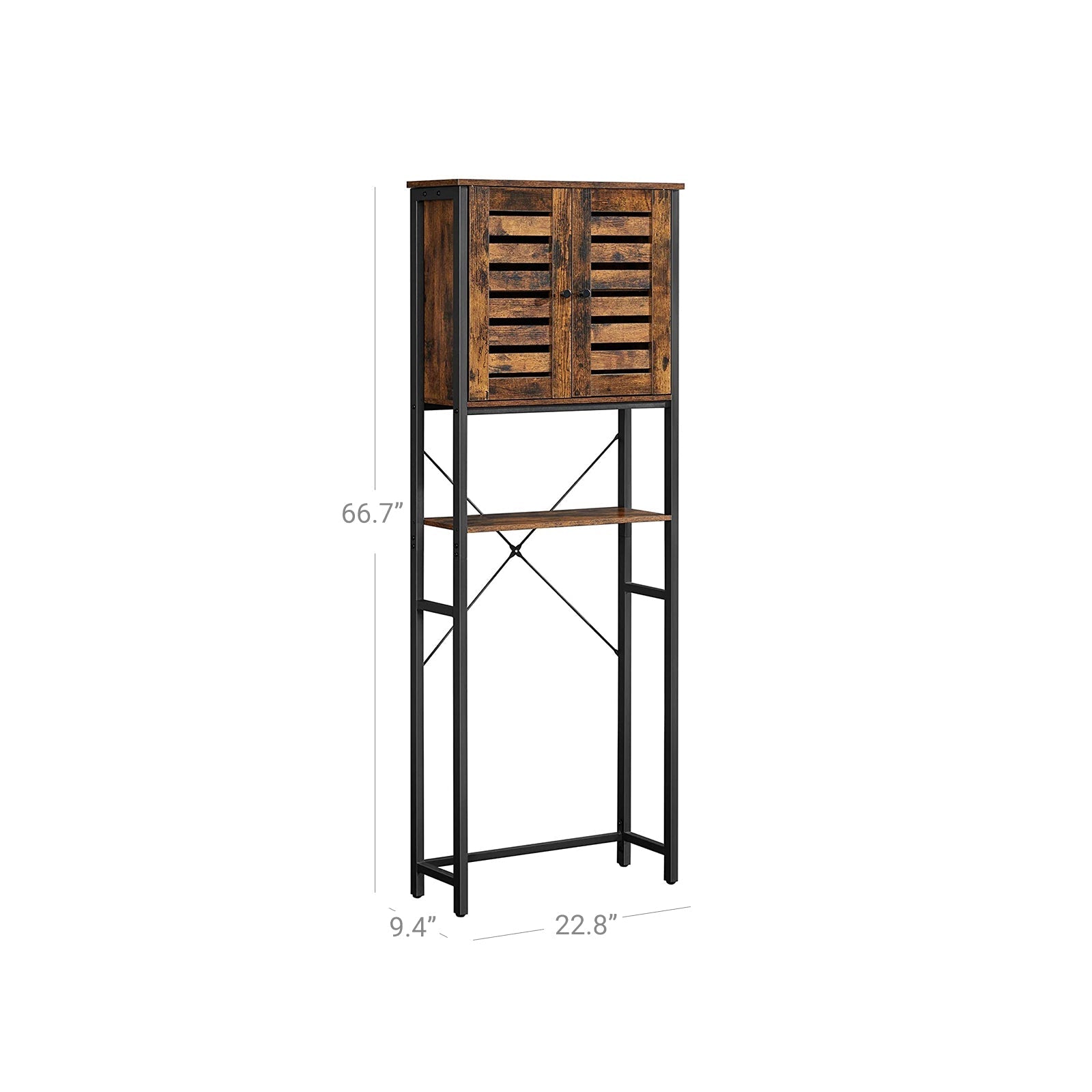 Over-The-Toilet Storage Shelf - Steel Frame - Rustic Brown and Black - Large Cabinet and Shelf