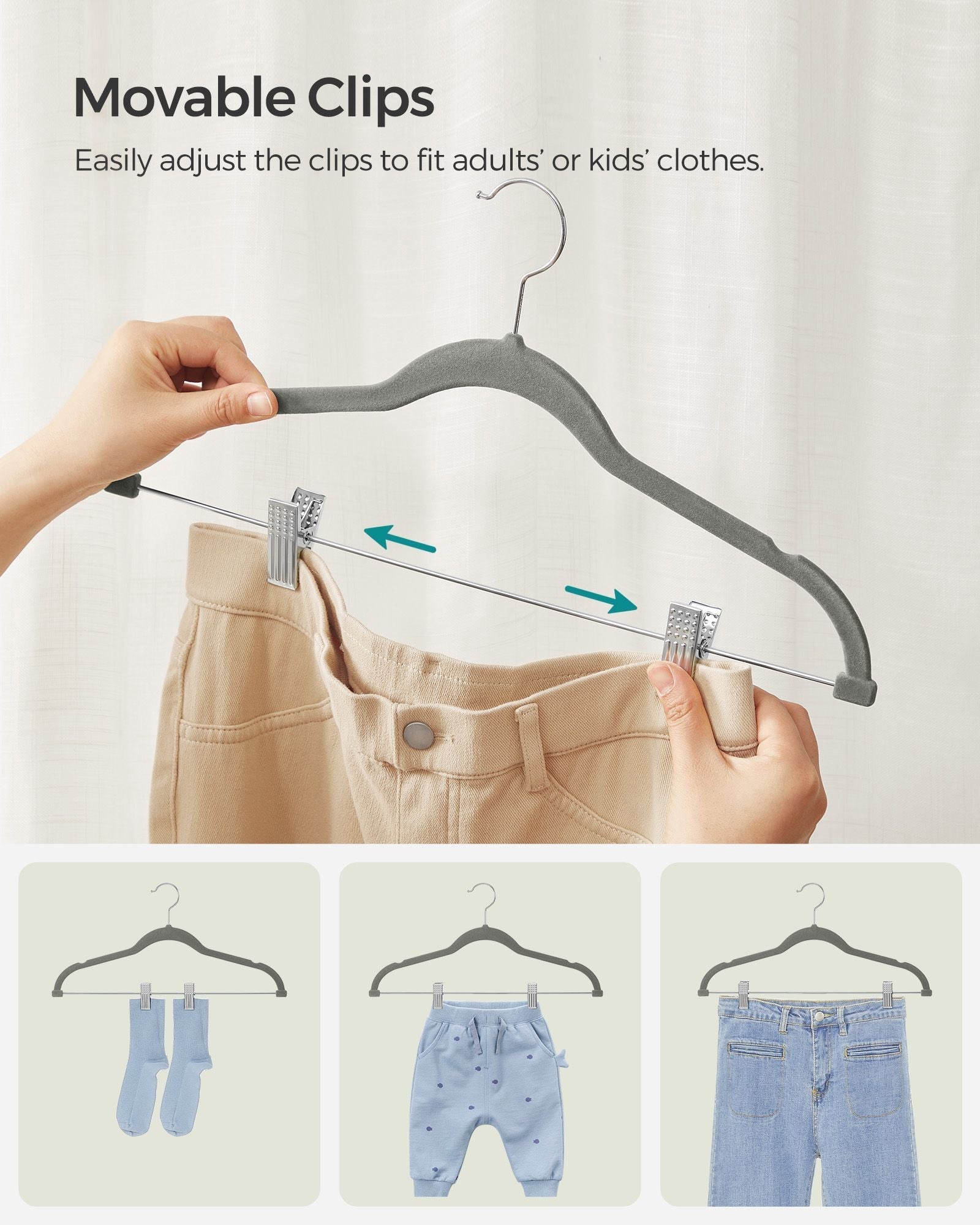 Set of 30 Velvet Trouser Hangers - Velvet - Slate Grey - Non-Slip with Clips