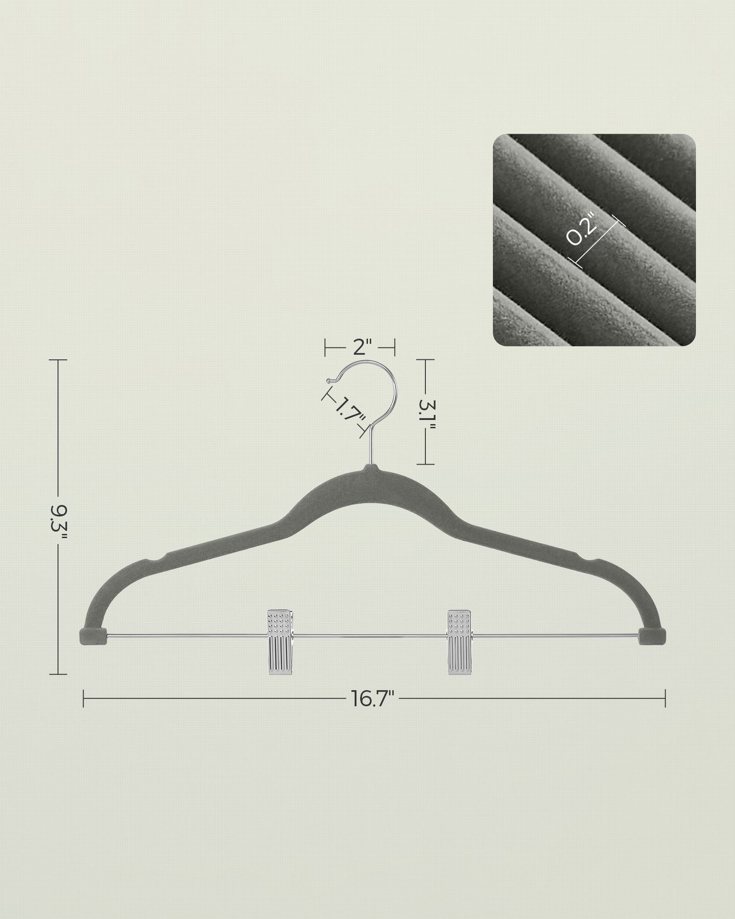 Set of 30 Velvet Trouser Hangers - Velvet - Slate Grey - Non-Slip with Clips