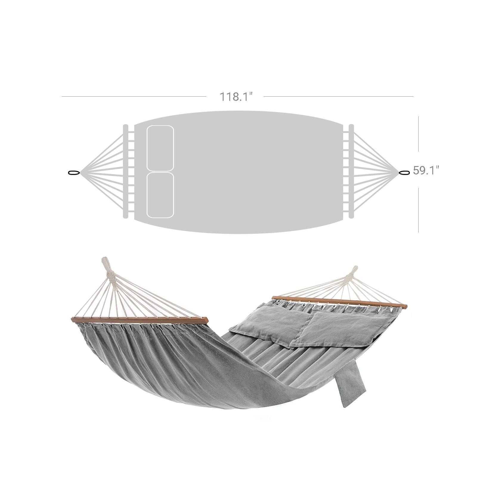 Double Hammock - Includes 2 Pillows - TC Fabric - Gray