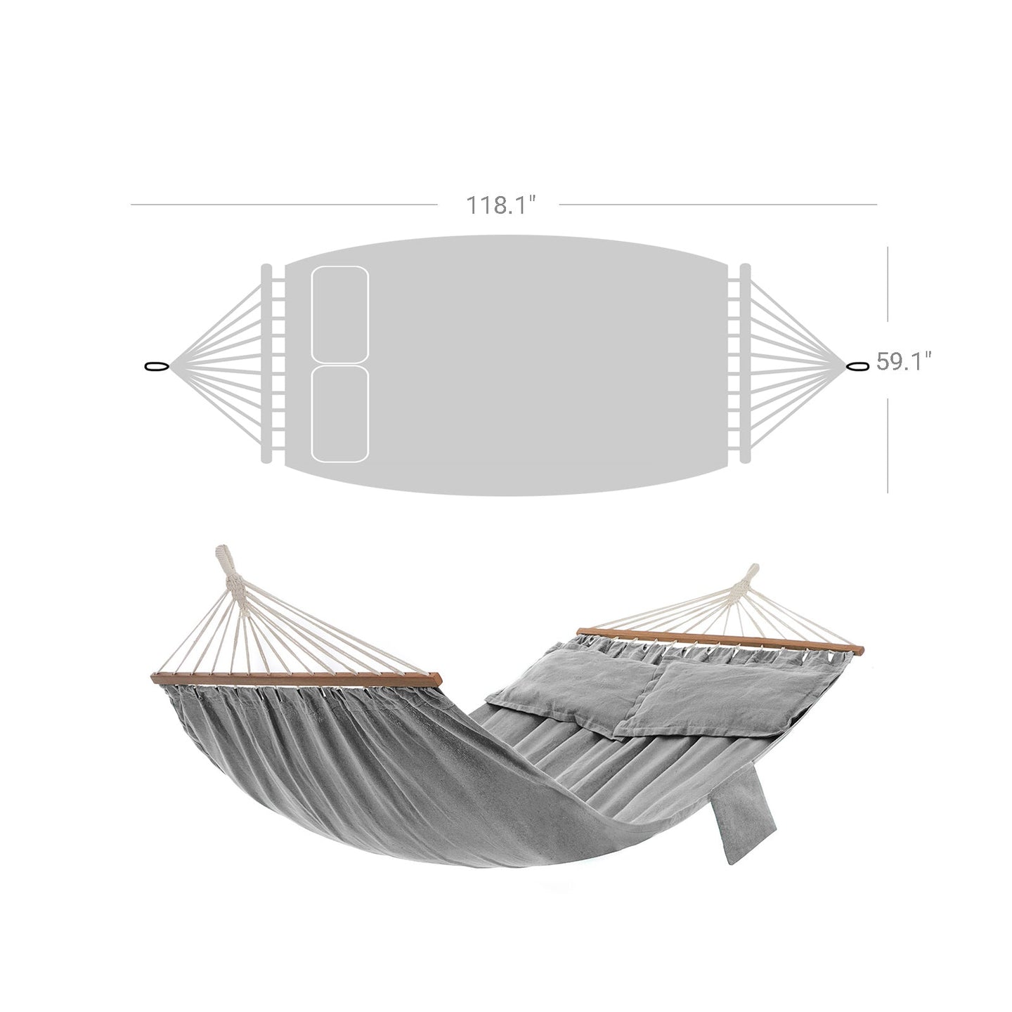 Double Hammock - Includes 2 Pillows - TC Fabric - Gray