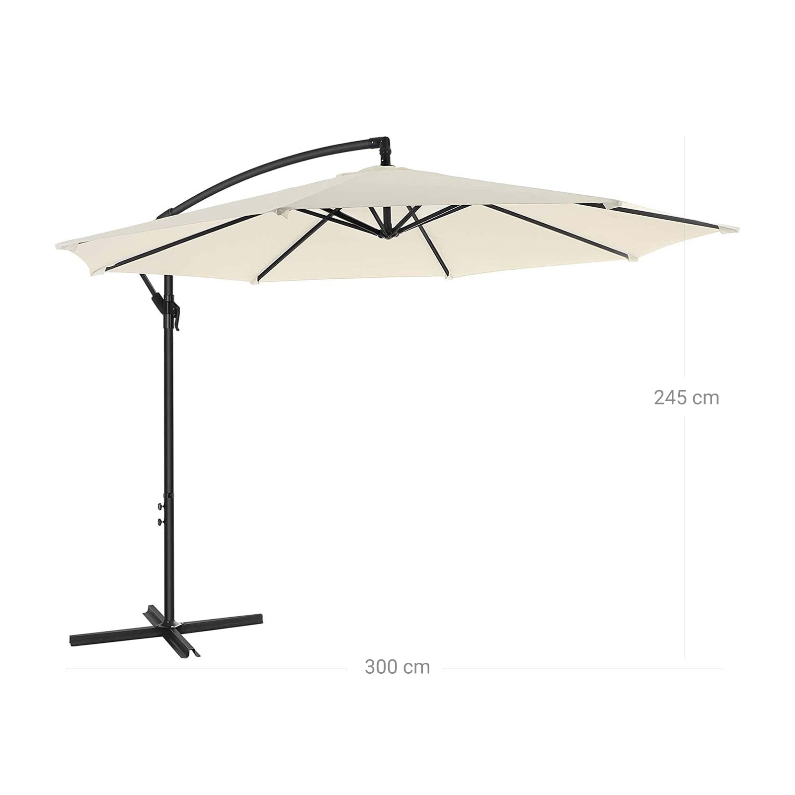 Cantilever Garden Patio Umbrella - Fabric - Grey - 3 m Offset Design with UPF 50+ Protection and Crank Mechanism