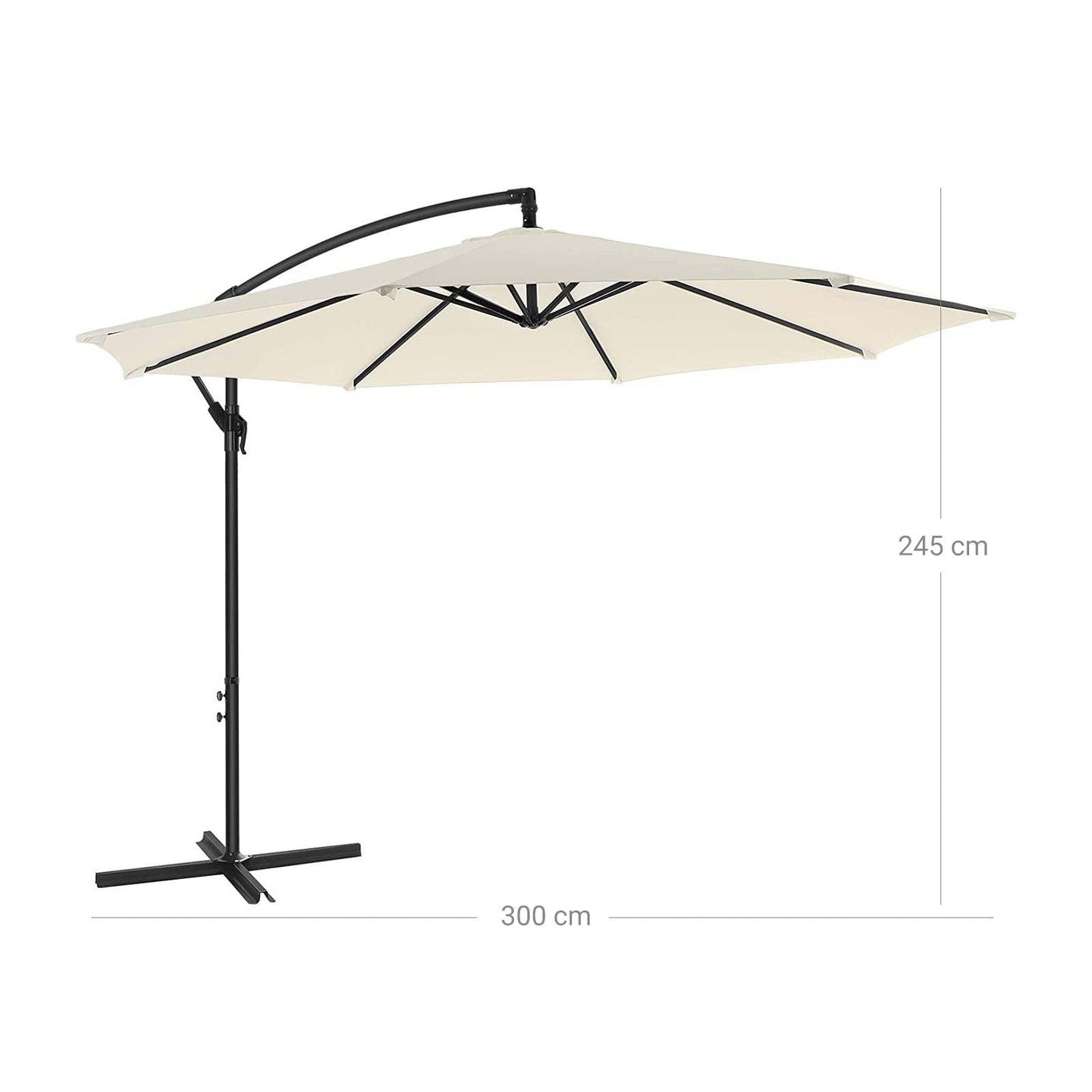 Cantilever Garden Patio Umbrella - Fabric - Grey - 3 m Offset Design with UPF 50+ Protection and Crank Mechanism