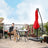 Cantilever Garden Patio Parasol - Fabric - Red - Solar-Powered LED Lights