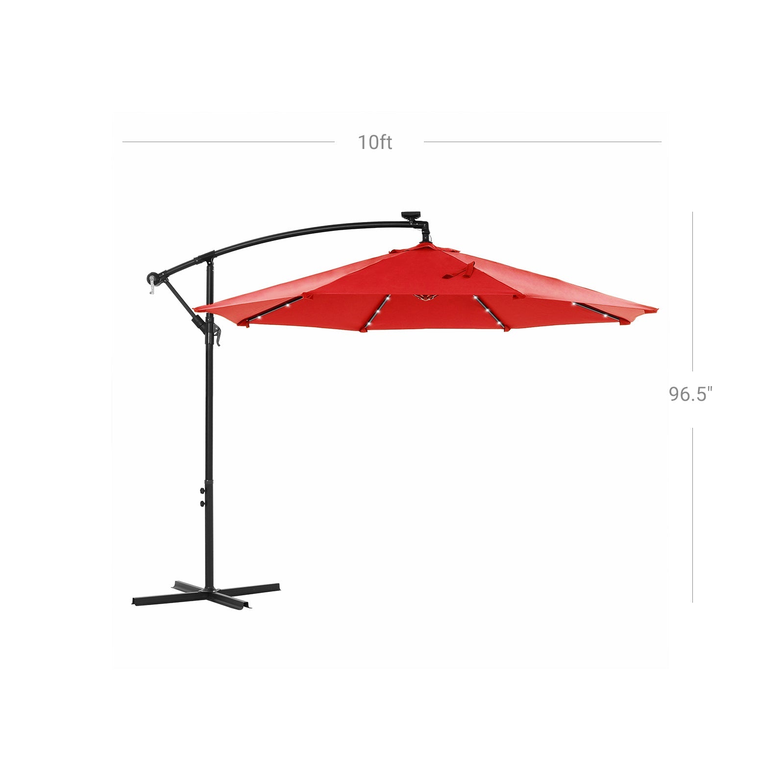 Cantilever Garden Patio Parasol - Fabric - Red - Solar-Powered LED Lights