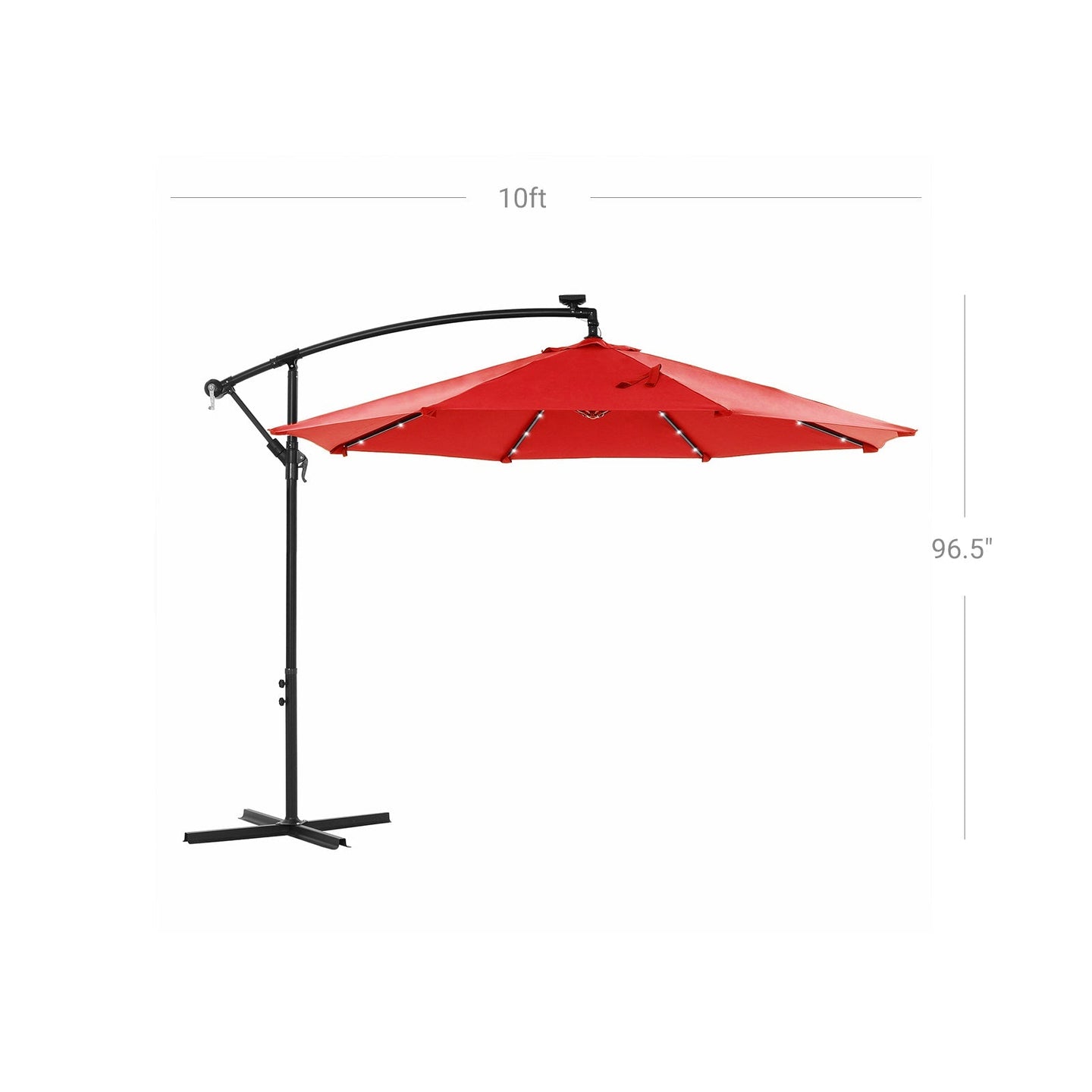 Cantilever Garden Patio Parasol - Fabric - Red - Solar-Powered LED Lights