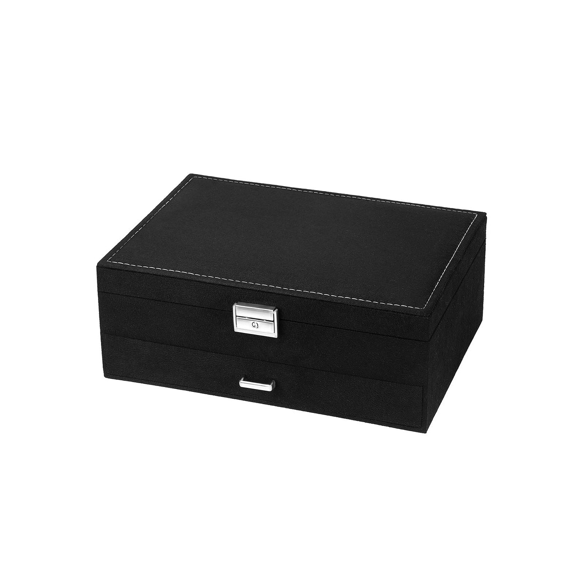 2-Tier Jewelry Case - Velvet - Black - Includes Drawer and Key