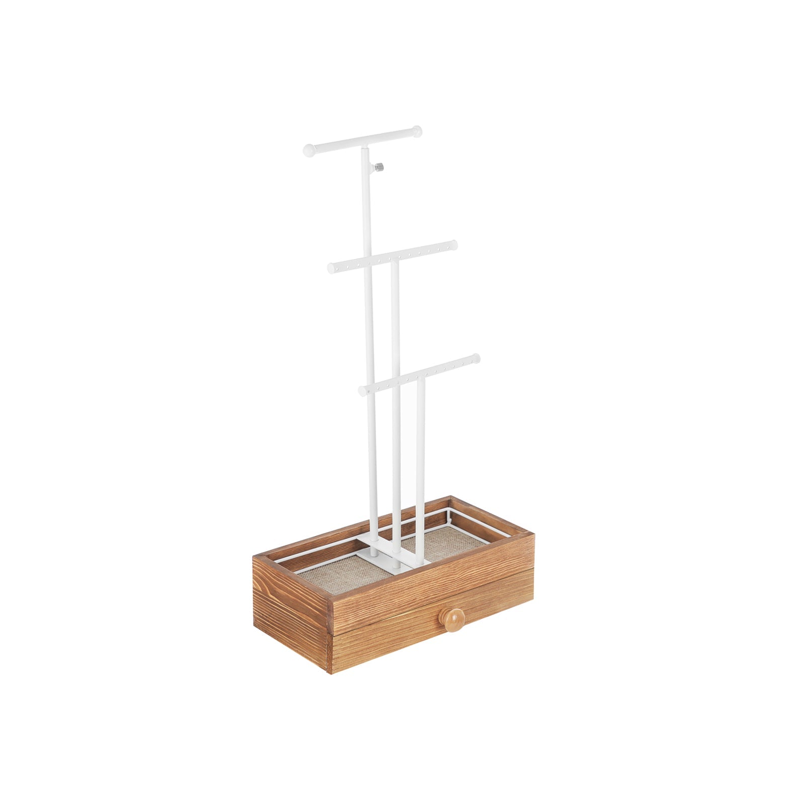 Jewellery Display Stand - Metal - Rustic Brown and White - 2-in-1 Design with Drawer and Removable Slots