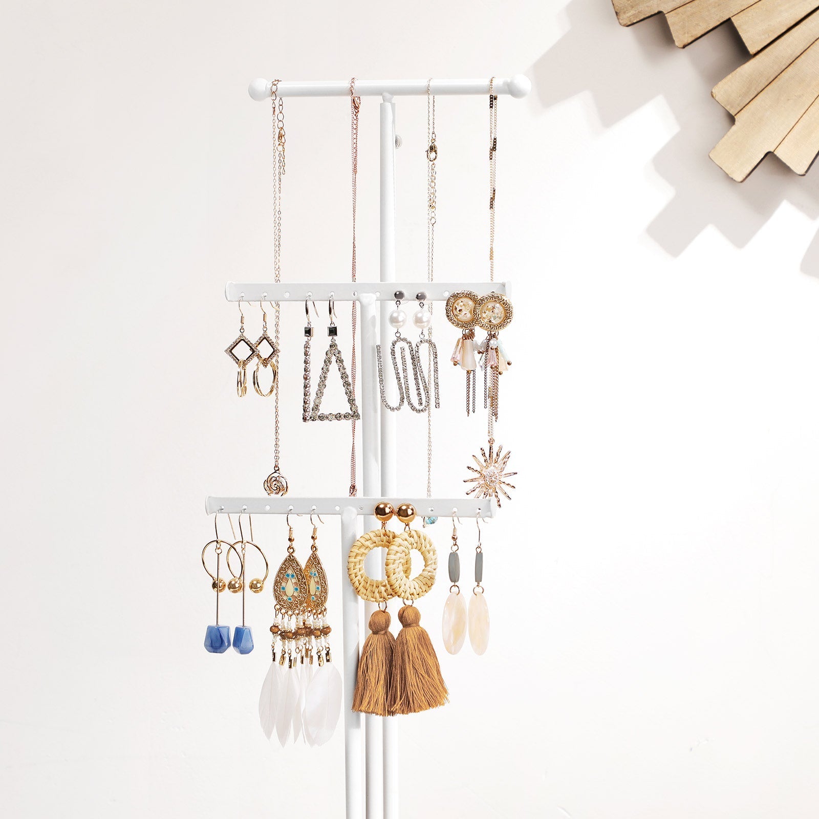 Jewellery Display Stand - Metal - Rustic Brown and White - 2-in-1 Design with Drawer and Removable Slots