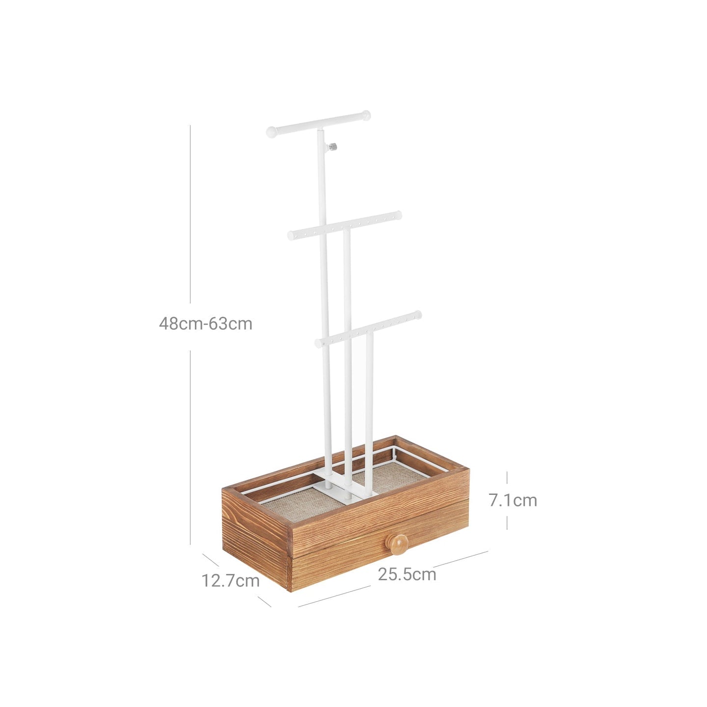 Jewellery Display Stand - Metal - Rustic Brown and White - 2-in-1 Design with Drawer and Removable Slots