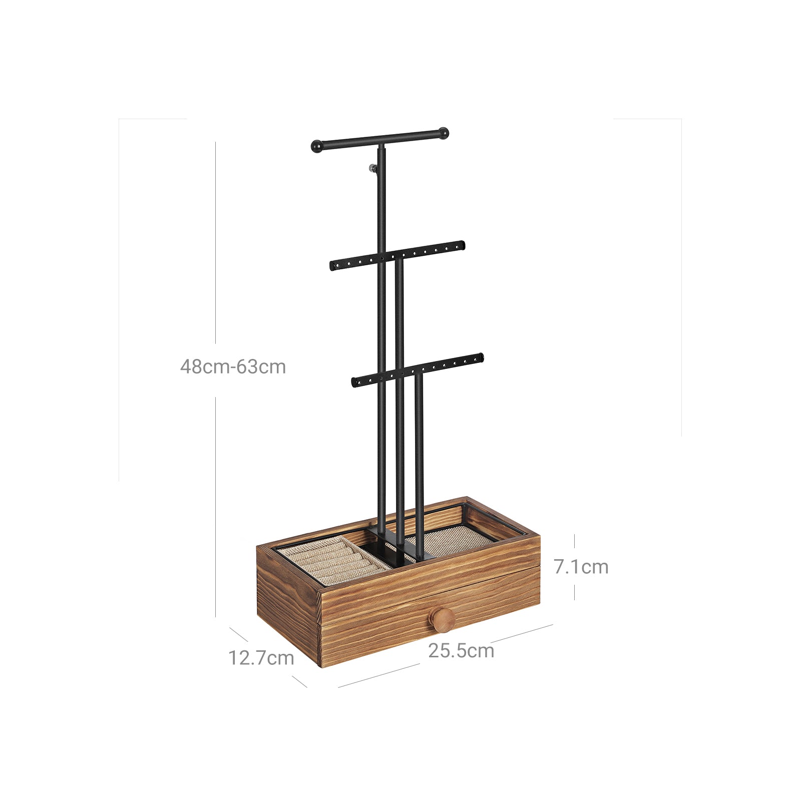 Jewellery Display Stand - Metal - Brown and Black - 2-In-1 Design with Drawer and Removable Slots