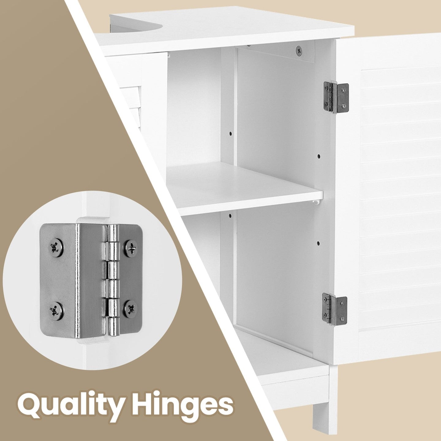 Under Sink Bathroom Cabinet - 60L - MDF - Adjustable Shelf