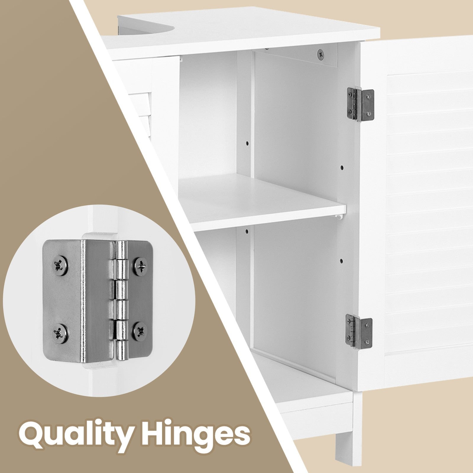 Under Sink Bathroom Cabinet - 60L - MDF - Adjustable Shelf