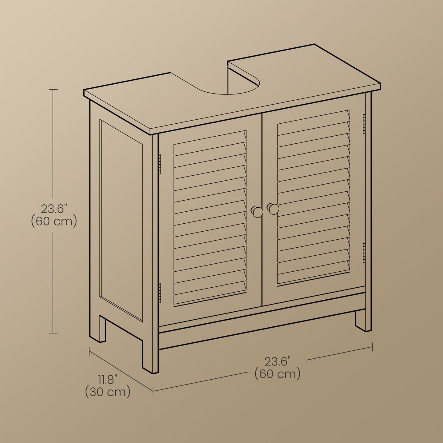 Under Sink Bathroom Cabinet - 60L - MDF - Adjustable Shelf