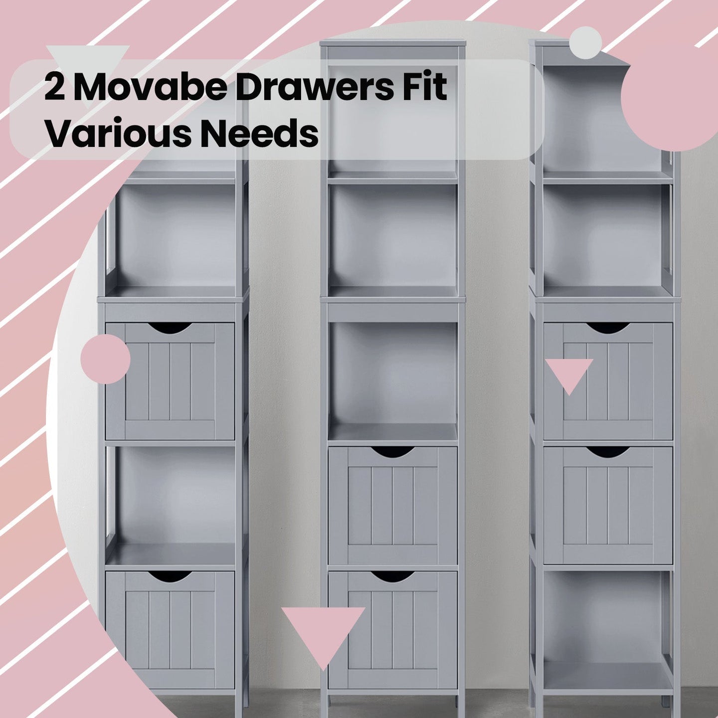 Freestanding Bathroom Floor Cabinet - 2 Drawers - Wood - Dove Gray