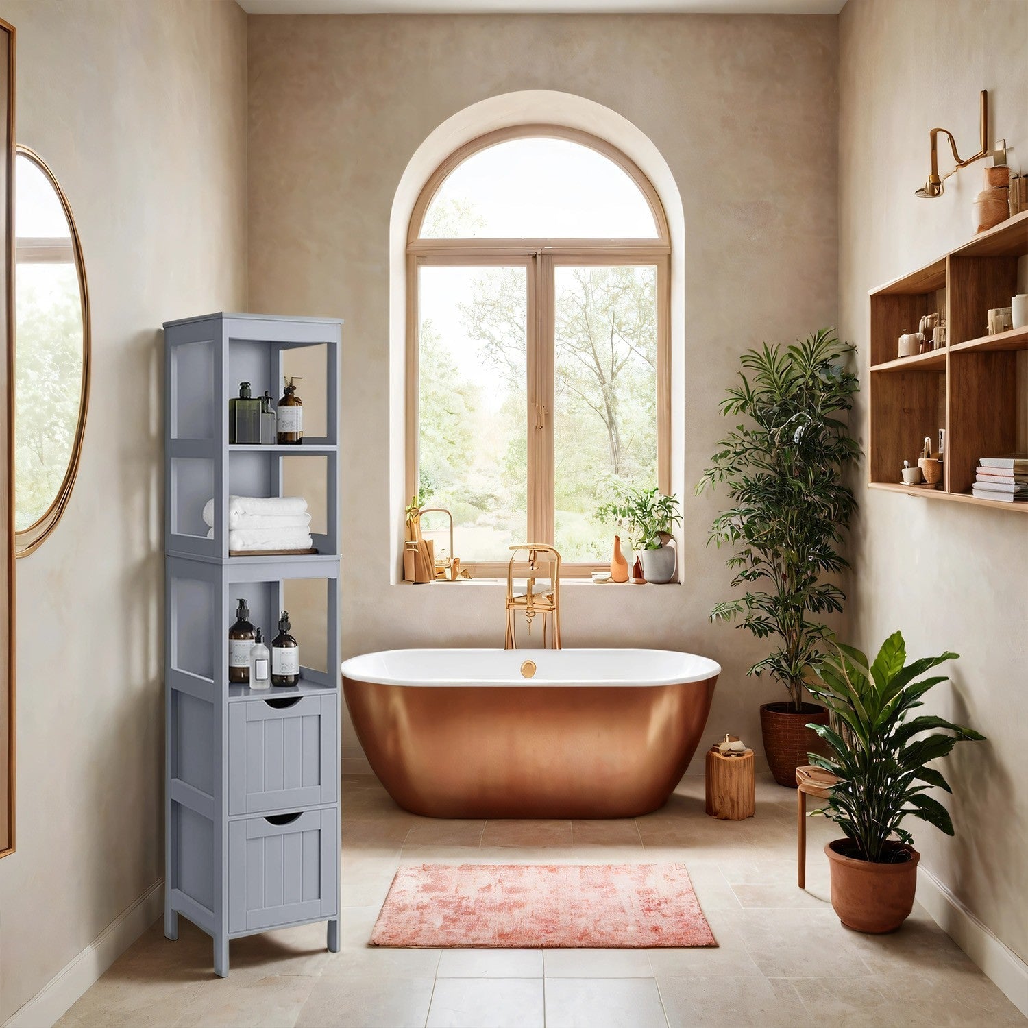 Freestanding Bathroom Floor Cabinet - 2 Drawers - Wood - Dove Gray