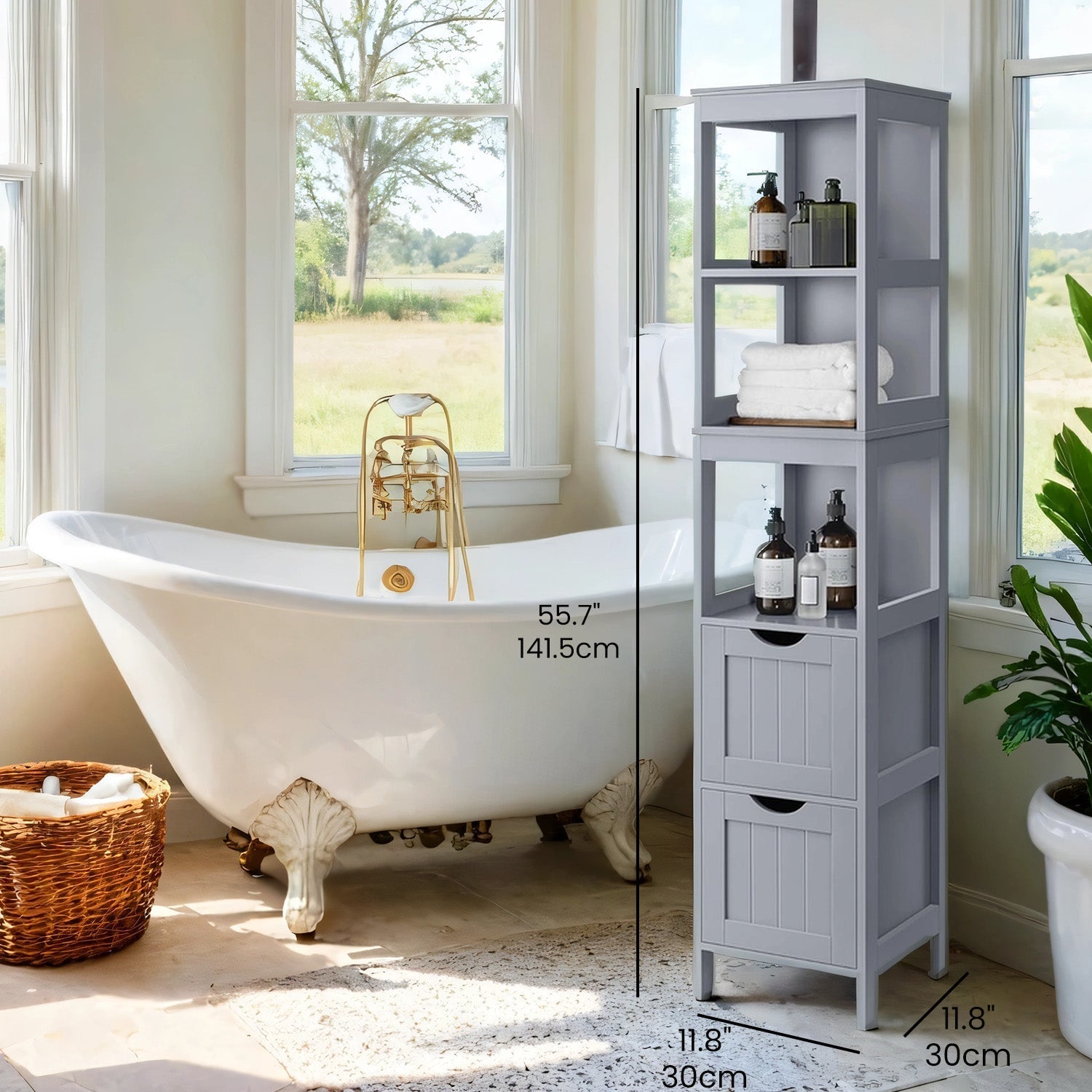 Freestanding Bathroom Floor Cabinet - 2 Drawers - Wood - Dove Gray