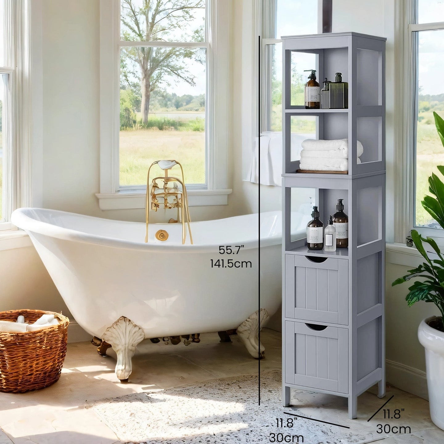 Freestanding Bathroom Floor Cabinet - 2 Drawers - Wood - Dove Gray