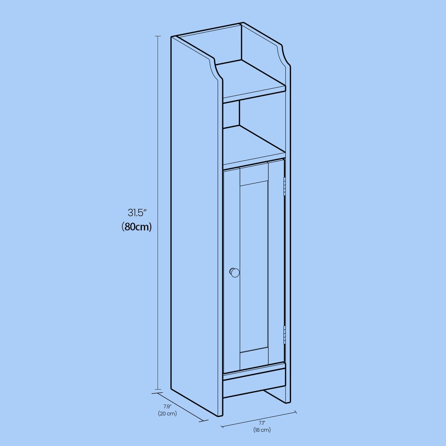 Narrow Bathroom Storage Cabinet - Wood - Dove Grey - Freestanding with Adjustable Shelves