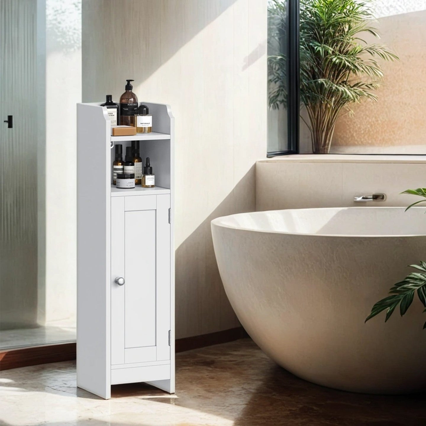 Narrow Bathroom Storage Cabinet - Wood - Dove Grey - Adjustable Shelves