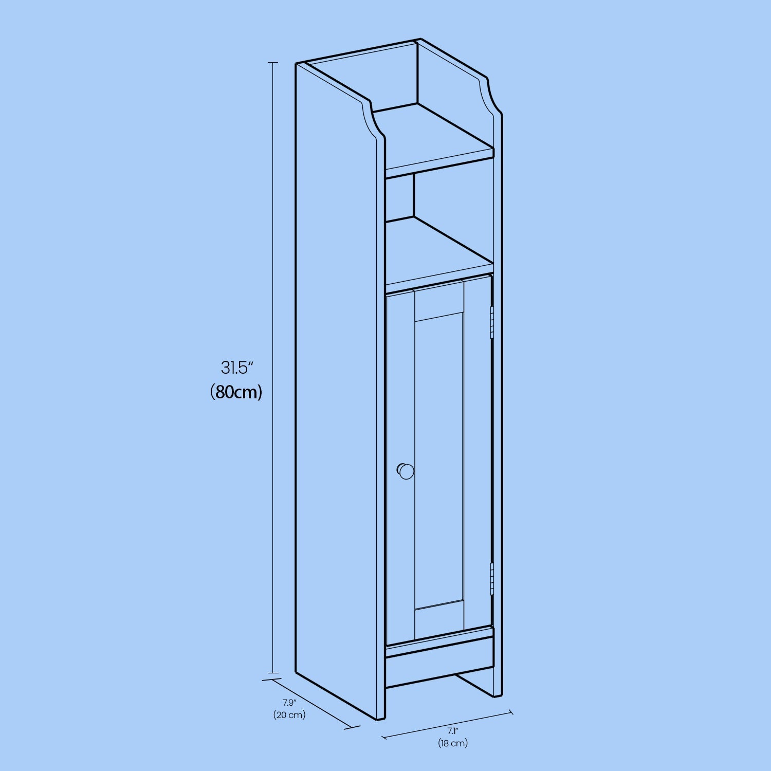 Narrow Bathroom Storage Cabinet - Wood - Dove Grey - Adjustable Shelves