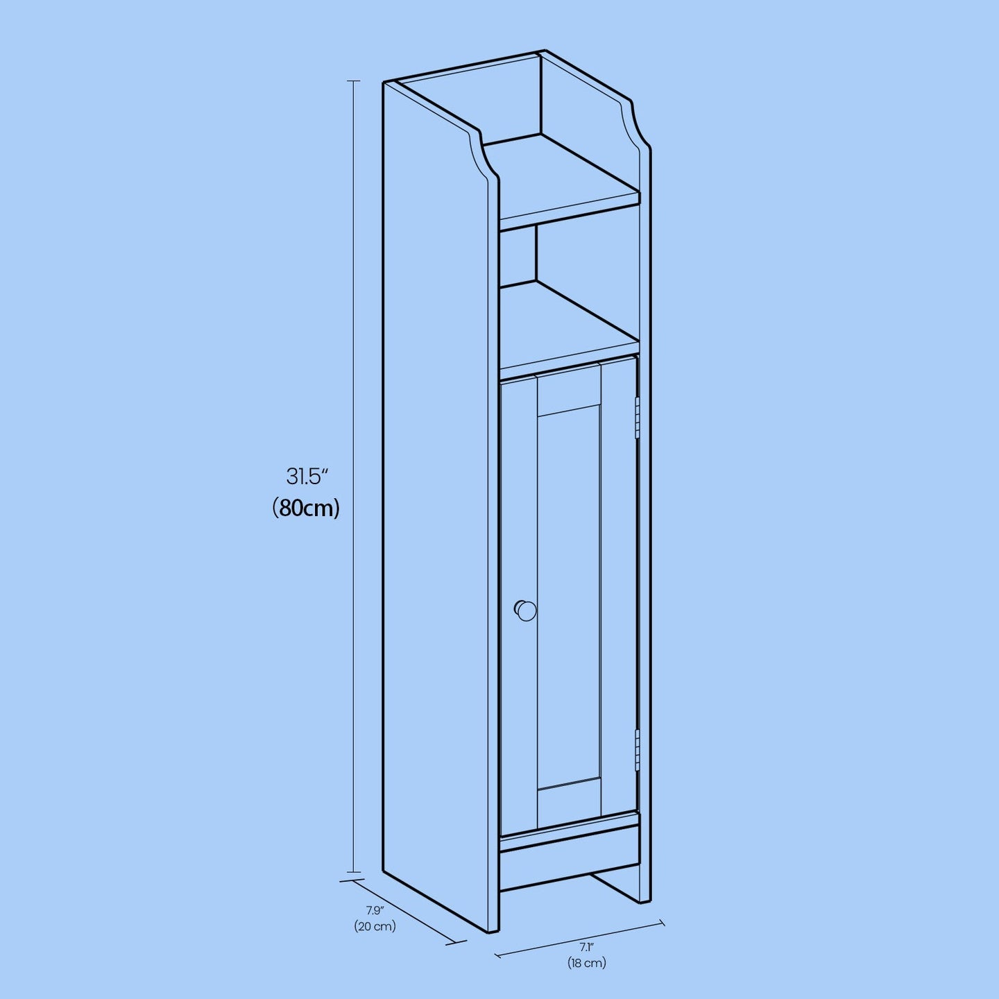 Narrow Bathroom Storage Cabinet - Wood - Dove Grey - Adjustable Shelves